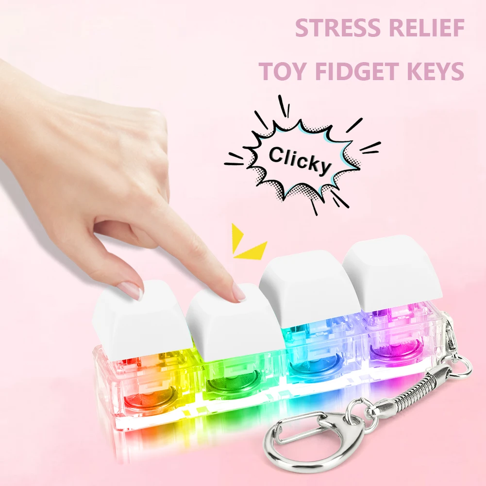 Teclado fidget chaveiro 4 teclas clicker de teclado com botão de luz led alívio do estresse diy para presentes adultos para aliviar o tempo de passagem