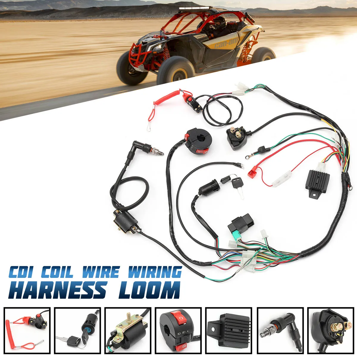 ชุด Electrics สายไฟ Loom Solenoid COIL Rectifier CDI 50cc 70cc 110cc 125cc ATV Quad BIKE Go Kart