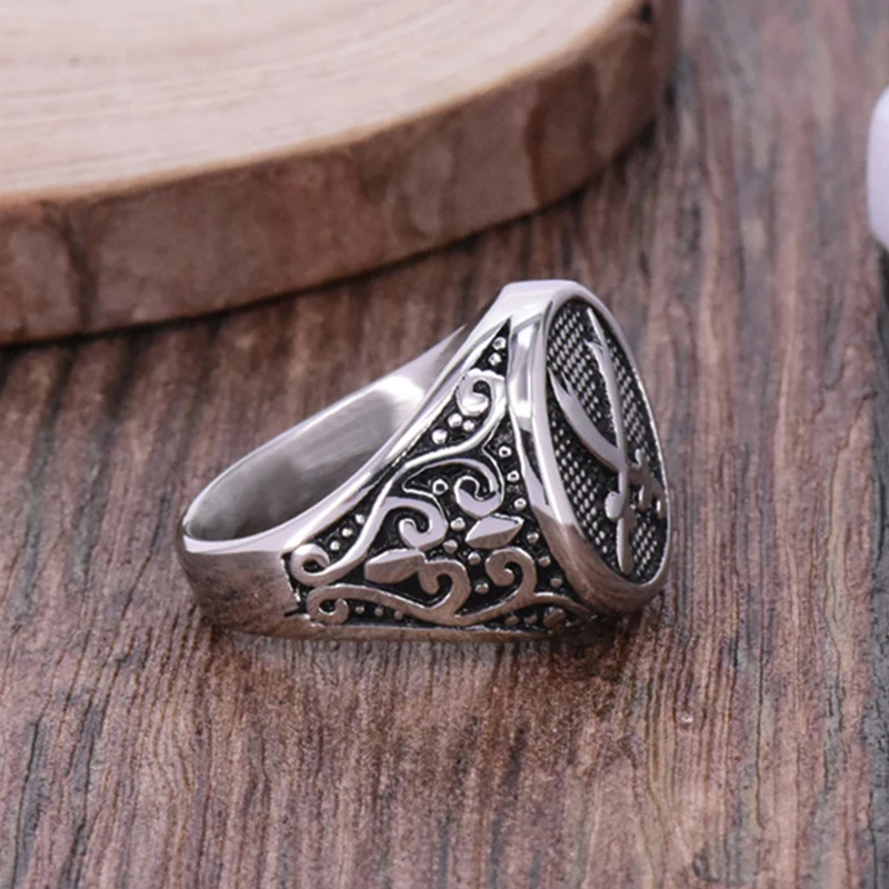 Sword Zulfakra Imam Ali Islamic Men Ring Seal Silver Color Titanium Stainless Steel Male Rings Muslims Jewelry Band Punk Hip