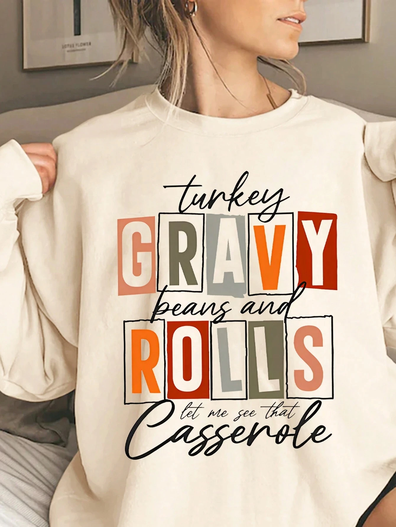 

MINISO Women Cotton round Neck Sweatshirt Dropped Shoulder Casual Slogan Print Loose Sweatshirt, Autumn Winter,Plus Size ﻿