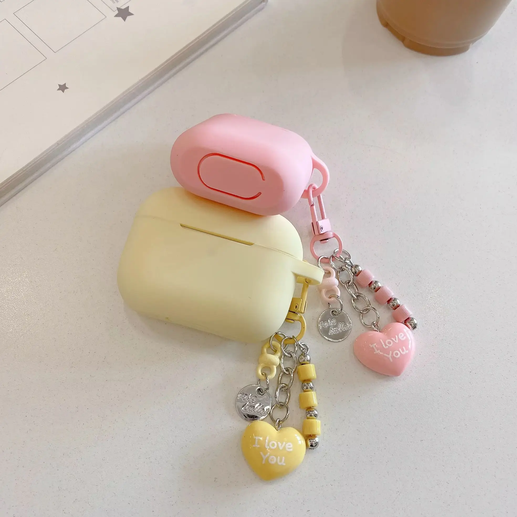 Macarons Solid Color Pink Blue Yellow Purple Matte Silicone Earphone Cover Case For AirPods 1 2 3 4 5 Pro Pro2 Pro3 with Pendant