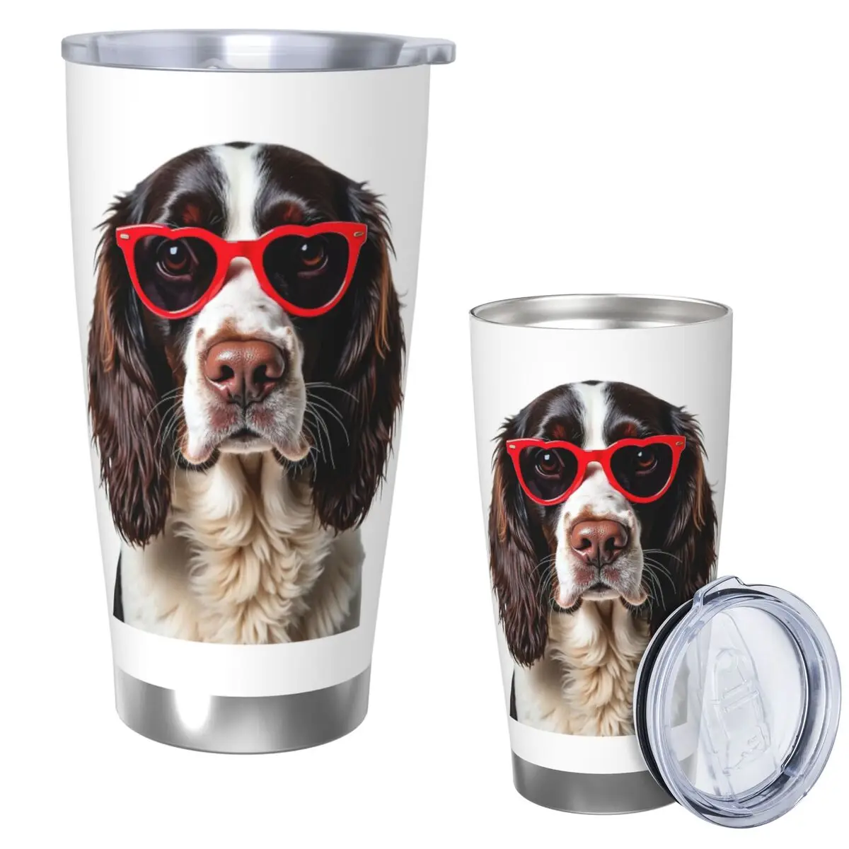 

English Springer Spaniel Dog Wearing A Heart Shape Sunglasses Stainless Steel Tumbler Vacuum Insulated Mugs Thermal Cold Bottle