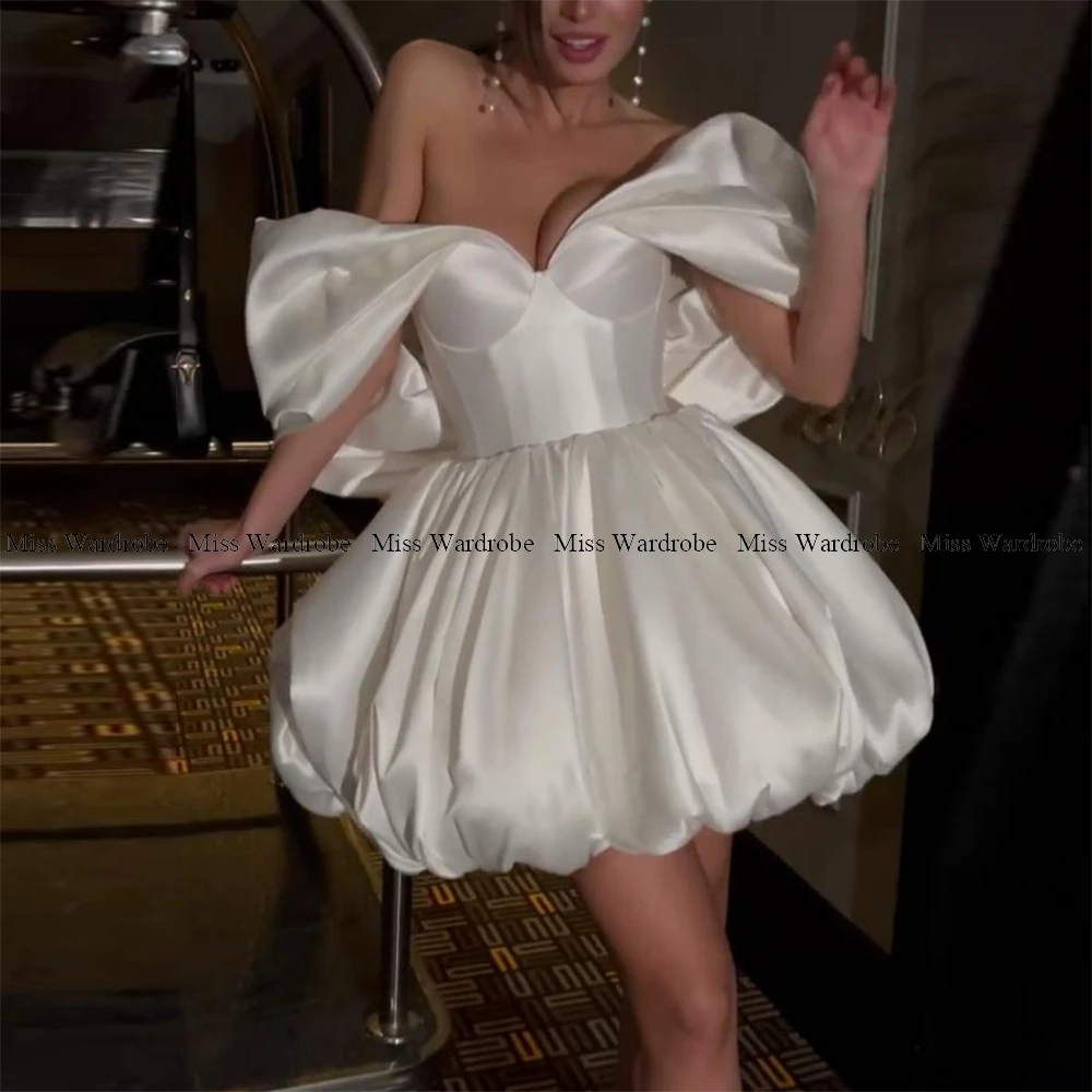 Sexy Ivory Short Cocktail Dresses Off The Shoulder Sweetheart Satin A-Line Mini Homecoming Prom Party Gowns Custom Made