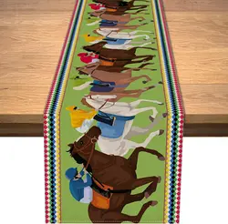 Horse Racing Party Runner da tavola in lino Holiday Dining Room Kitchen Home Decor Farmhouse Outdoor Picnic Coffe Dining Table Decor