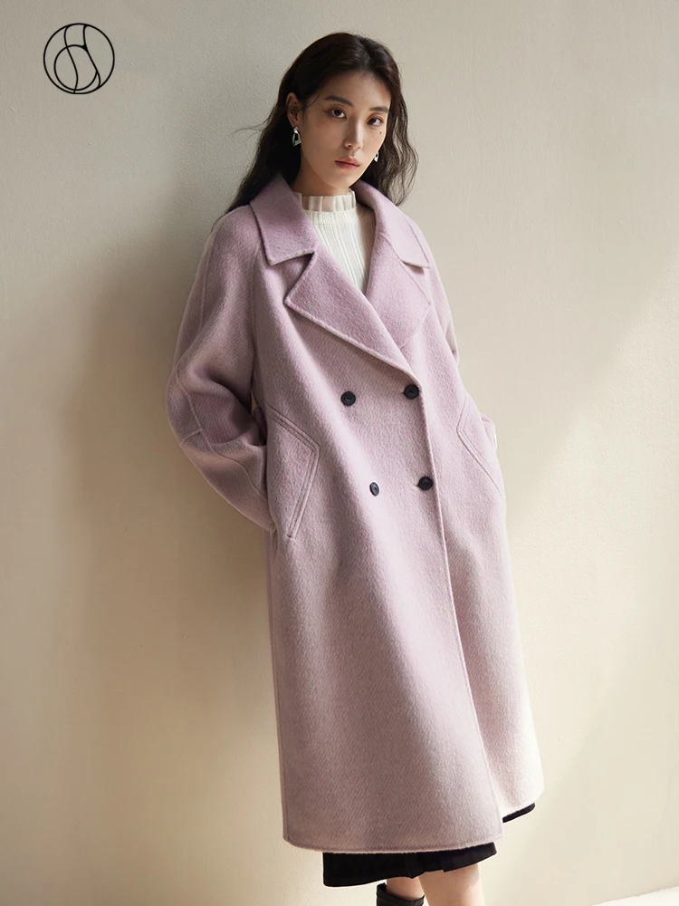 

DUSHU Long Wool Two-color Double-sided Woolen Coat for Women Winter New Heavy Industry Australian Wool Handmade Woolen Coat