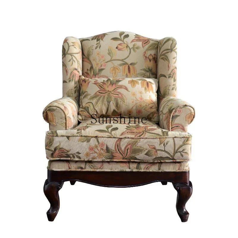 American country solid wood fabric sofa French living room single tiger leisure chair