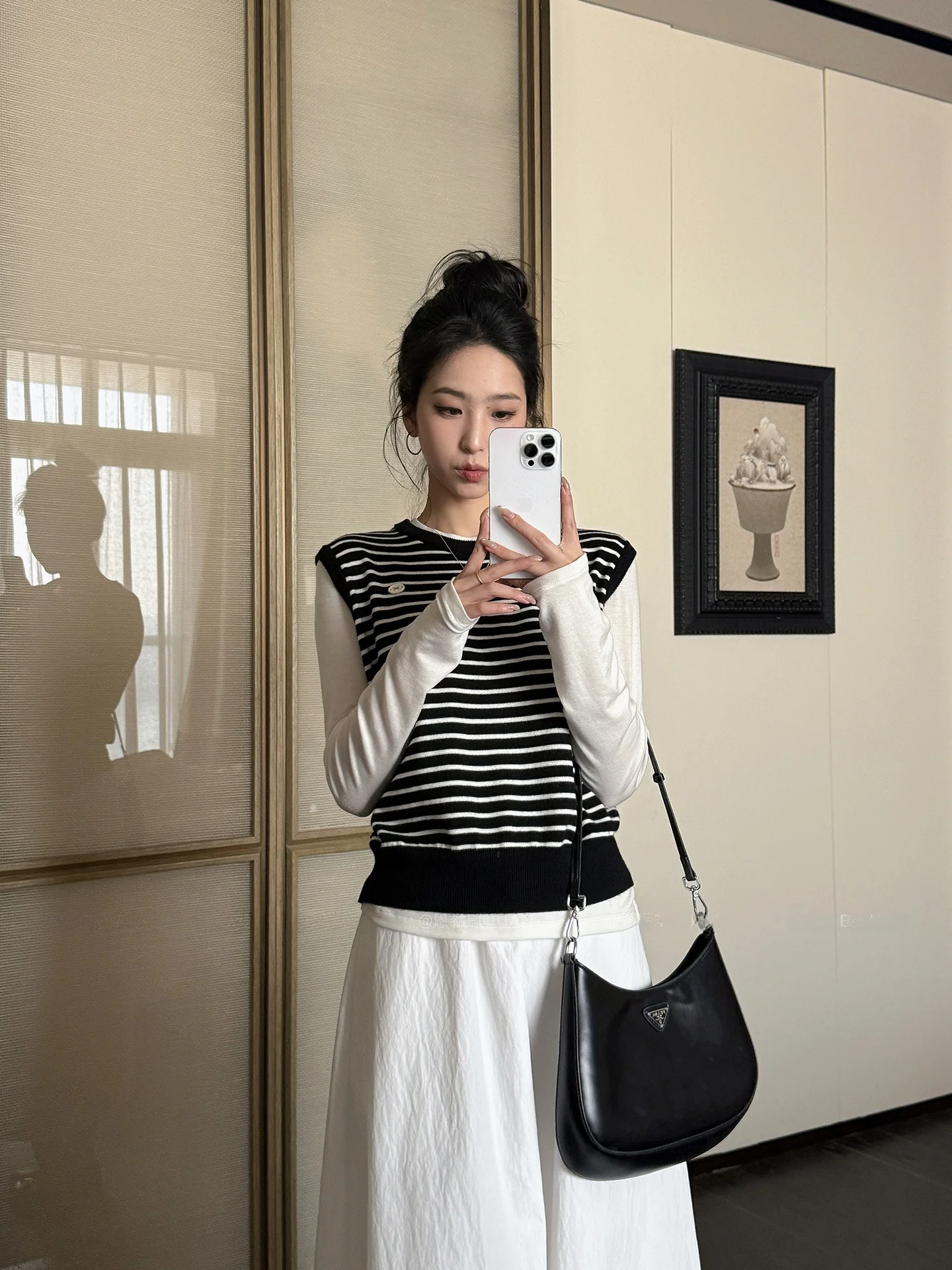 

Женский вязаный жилет с эффектом похудения, черно-белые полосы, весенний, в корейском стиле, для многослойных образов, повседневный, стандартный крой