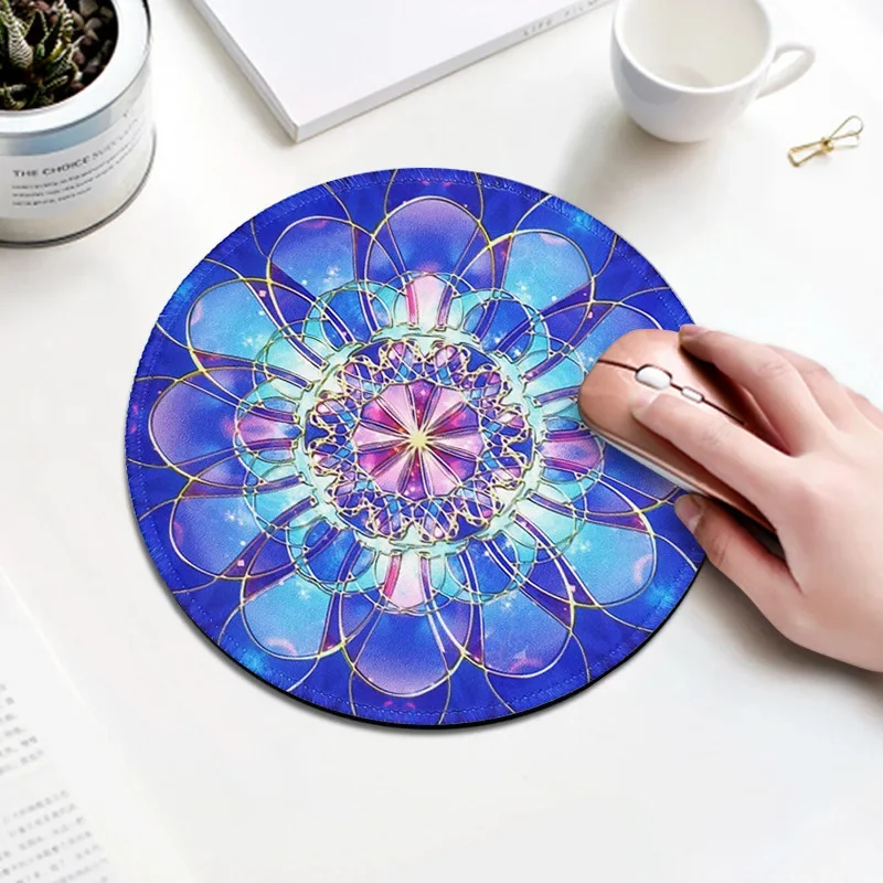 Mouse Pad Round Flower Natural Rubber Fleece Surface Creative Design HD Printing 3mm Thickened Non-Slip Bottom Gaming Desk Pad