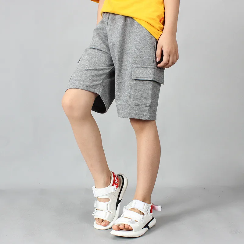 Boys Casual Beach Shorts Multiple Pockets Summer Kids Solid Five-Points Pants For Children's 4-13 Years Clothes