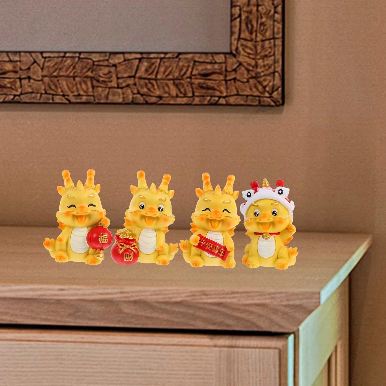 

4 Pcs Resin Handicraft Ornaments Mini House Decor Dragon Figurines Gift for Statues Chinese New Year Ceiling Decorations