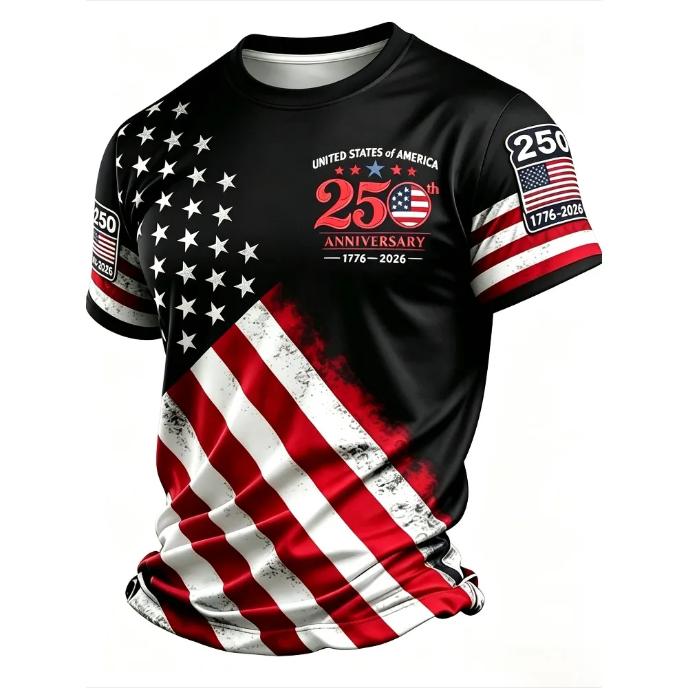 USA Anniversary Tee Features Vintage Faded American Flag Print. Made of Stretch Quick-dry Fabric, Breathable & Sweat-wicking.