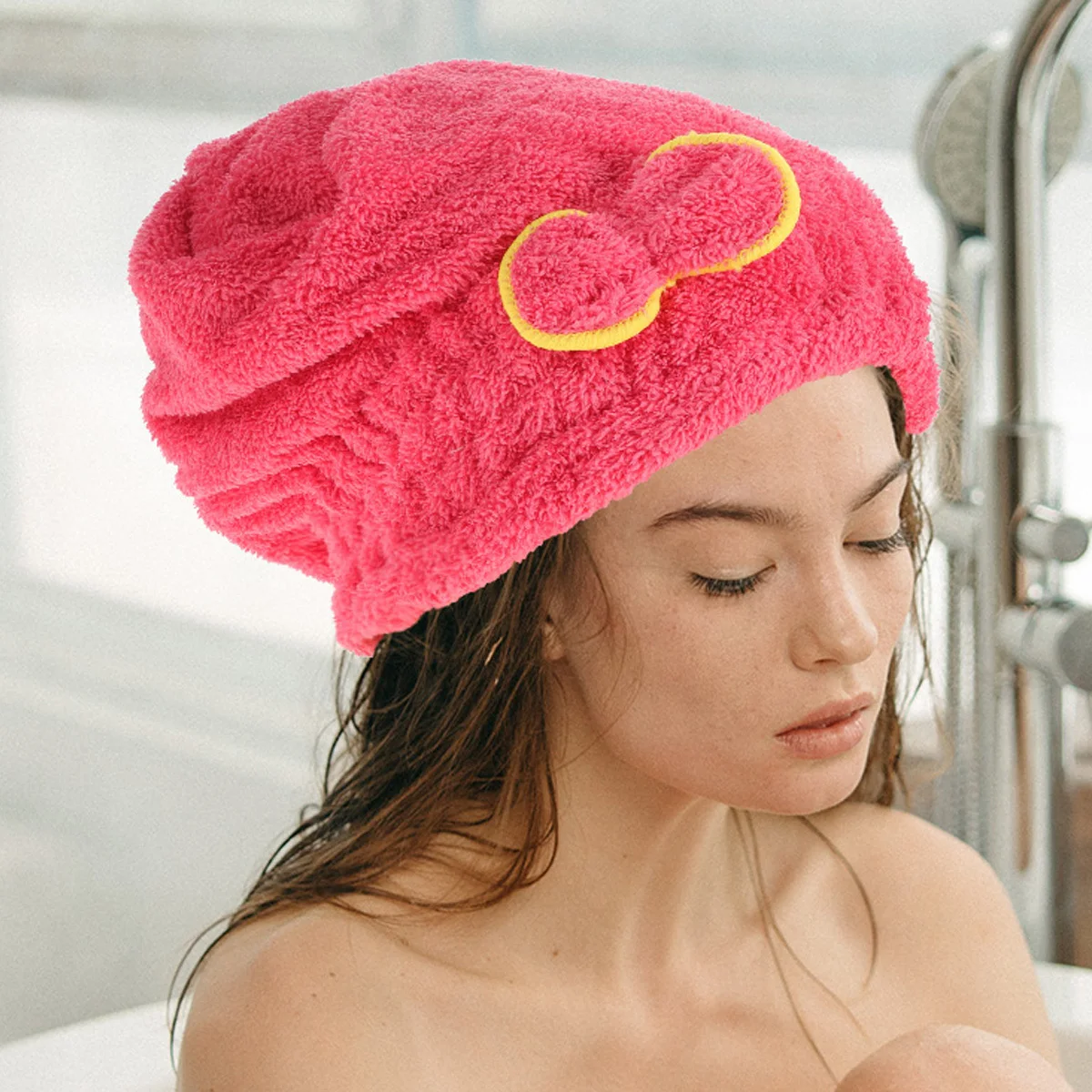 غطاء للشعر الجاف من الألياف الدقيقة لتجفيف الشعر، منشفة سريعة الامتصاص للحمام وغسل الوجه في صالة الألعاب الرياضية والسفر باللون الأحمر الوردي #2