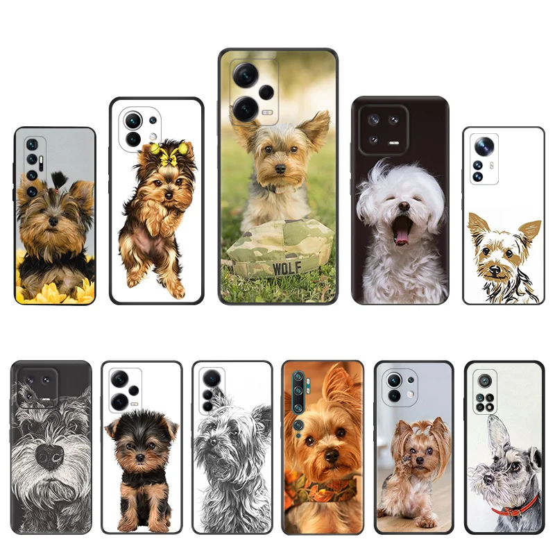 Matte Phone Case for Redmi Note13 Pro 5G 4G Note 12 12c 13c Xiaomi 12X 12T 13 Lite Yorkshire Terrier Dog Puppy Black Soft Cover