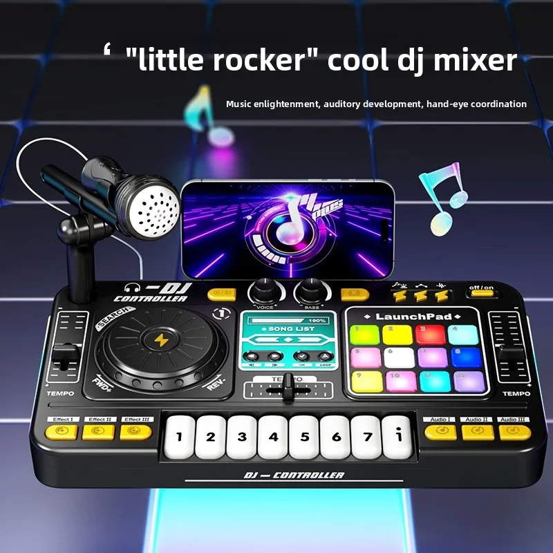 

Children's simulated DJ mixer with microphone, electronic piano keyboard, Bluetooth DJ turntable console, music simulation