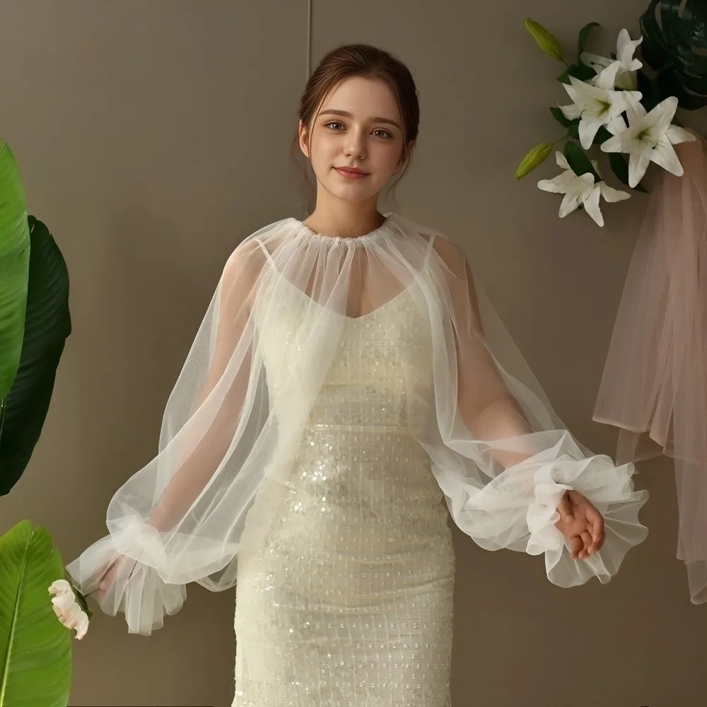 

New Long Puff Sleeve Half Top Blouse Ruffled Design Lightweight False Collar Soft Solid-colored Detachable Collar Costume Party