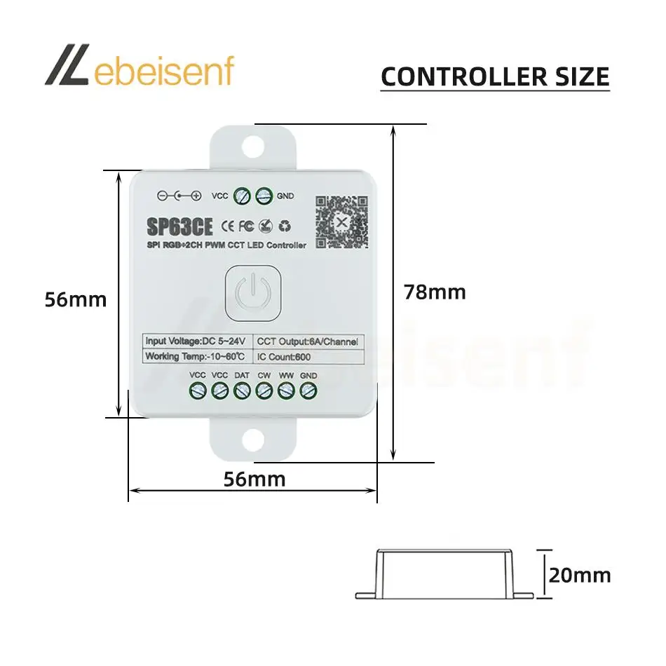 SP63CE SPI RGB + PWM CCT kontroler LED DC 5V 12V 24V magiczne światło kolorowy pasek inteligentne Bluetooth Pixel Dimmer 2.4G RF pilot dotykowy