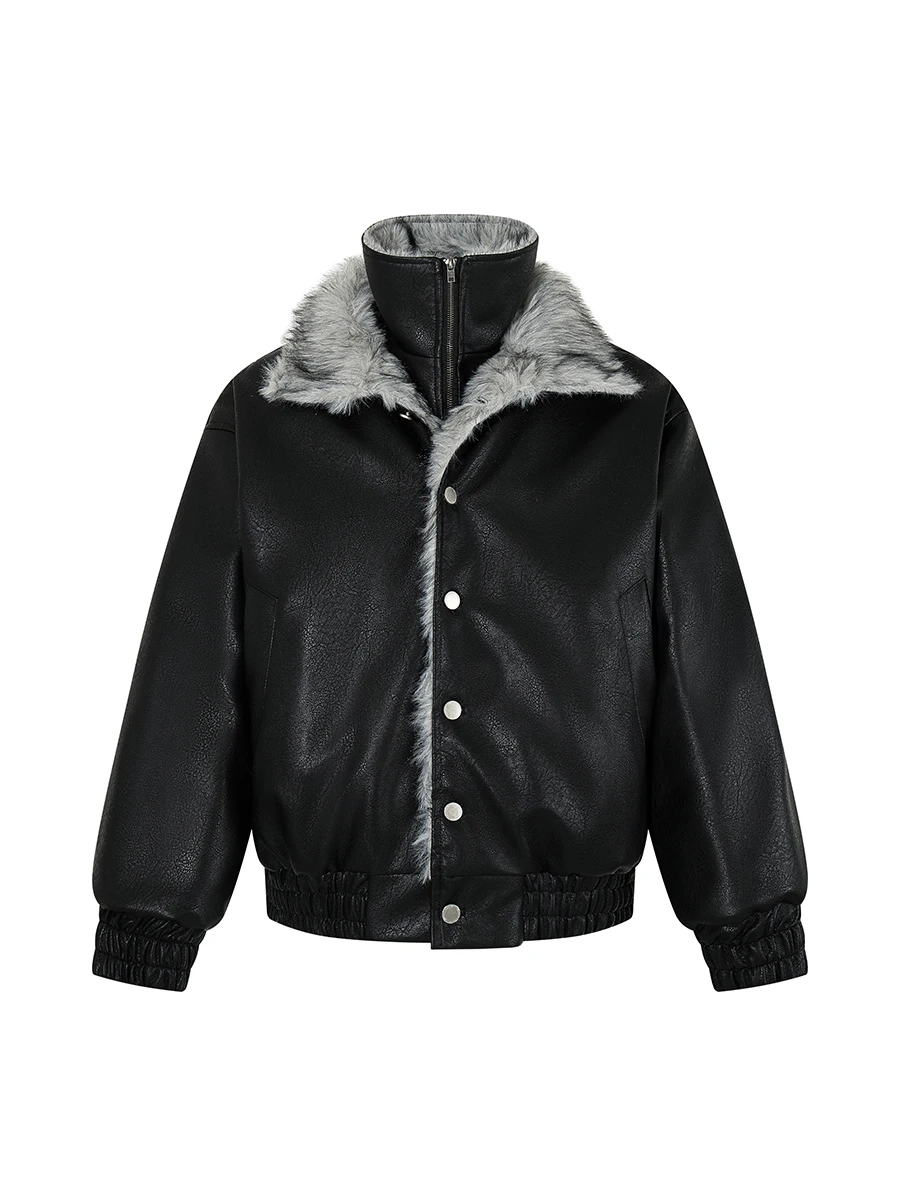 

TR BRUIFT American Sle Double Layer Fur Collar Mountain Eagle Leather Jaet Warm Outerwear Trendy Youth Casual Coat