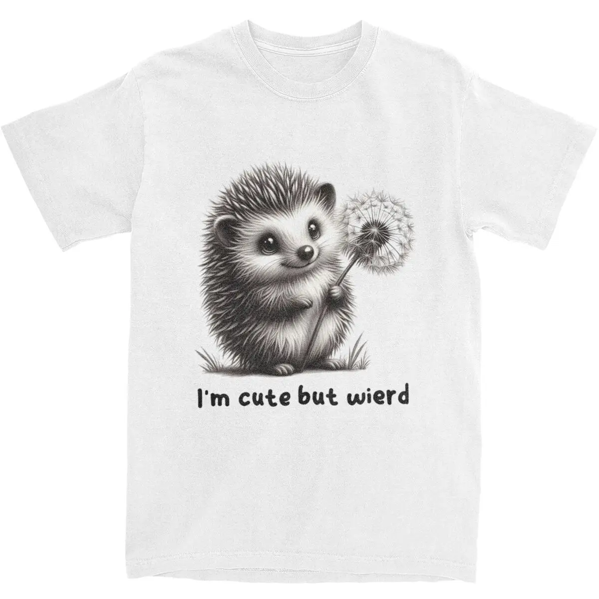 Men Women Adorable Hedgehog With Dandelion T-Shirt Apparel Novelty Pure Cotton Cute Quirky Animal T Shirts Tee Clothing