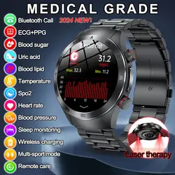 Reloj inteligente para hombre, dispositivo con tratamiento láser AMOLED de 1,49 pulgadas, rastreador de salud ECG + PPG, tres niveles de azúcar en sangre, grasa en sangre, ácido úrico, nuevo