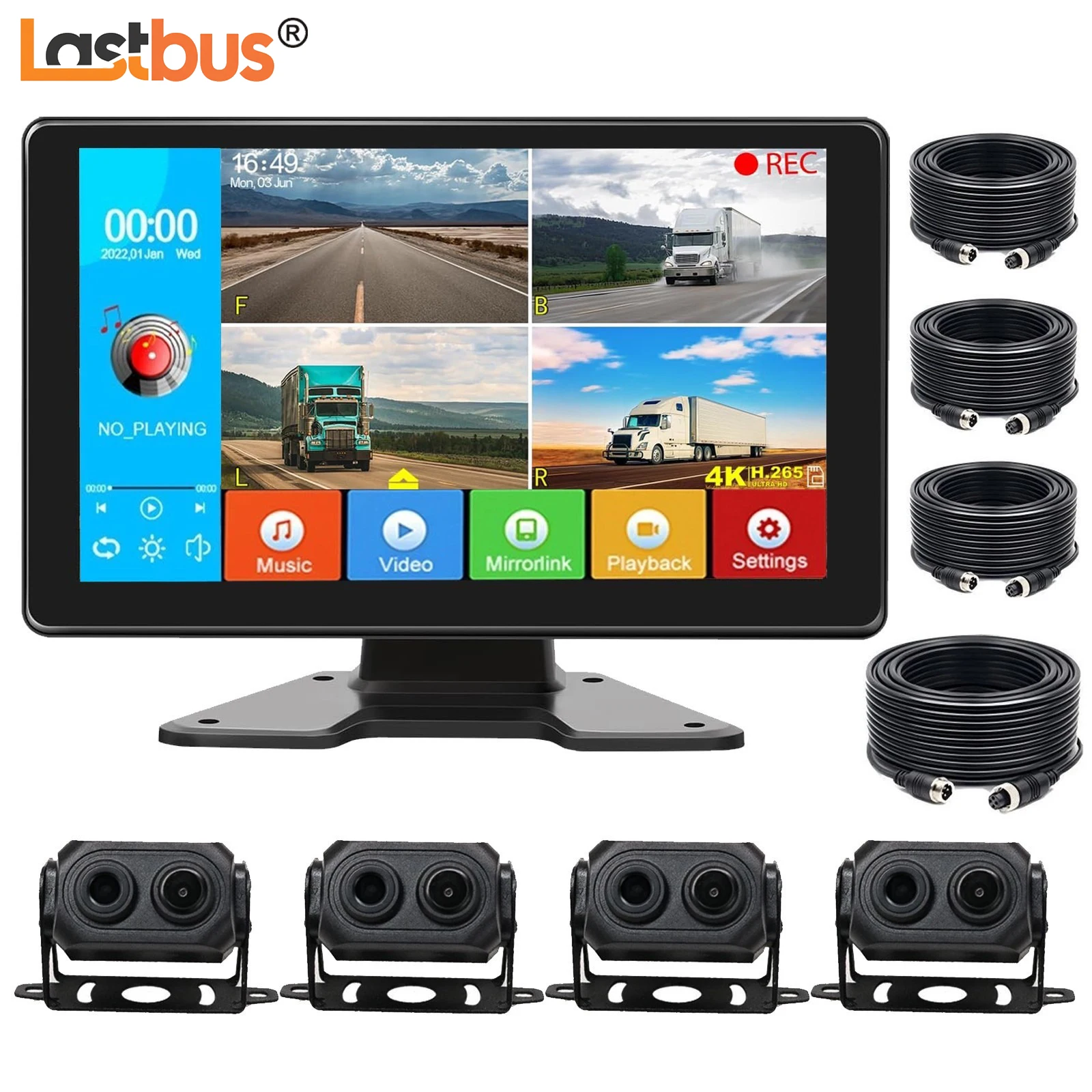 

Lastbus 9" Touch Screen Monitor DVR With 4x AHD 1080P Video Side Rear View Cameras For Truck Caravan Camper Reverse