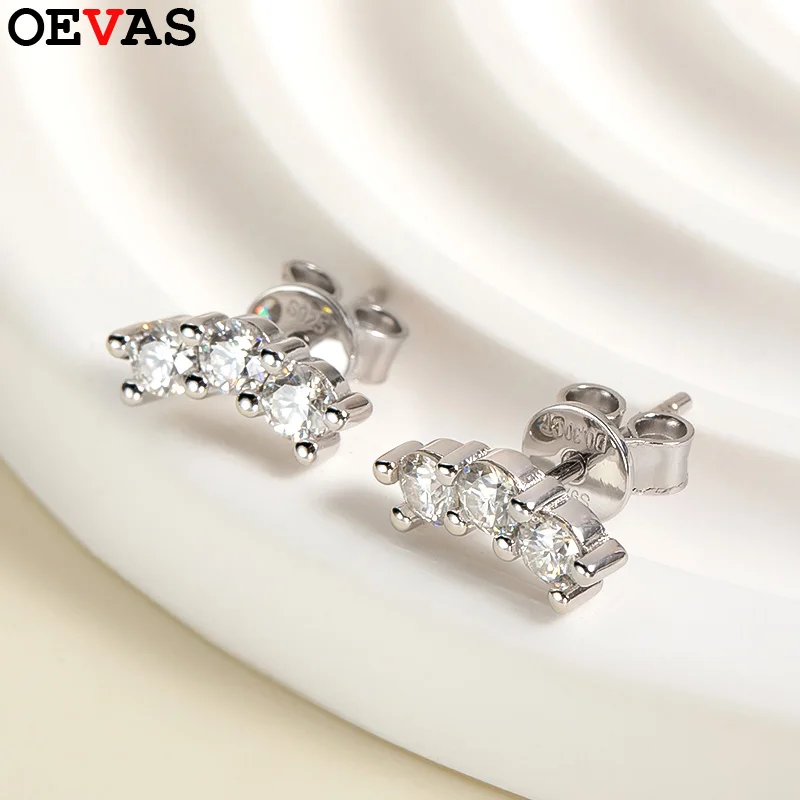 oevas-100-925スターリングシルバー3ミリメートルモアッサナイトスタッドイヤリング女性のためのスパークリングウェディングパーティーファインジュエリーギフト卸売