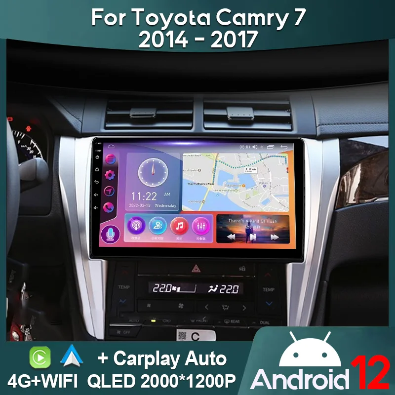 

MAMSM Car Radio For Toyota Camry 7 2014 - 2017 Android 12 Multimedia Video Player GPS 4G Carplay Autoradio 2K QLED Head Unit DSP