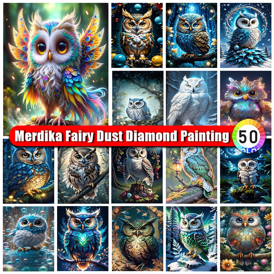 

Merdika Fairy Dust Diamond Painting Owl Animal 5D DIY Diamond Art Full Drill Rhinestone Embroidery Decorations for Home Gift