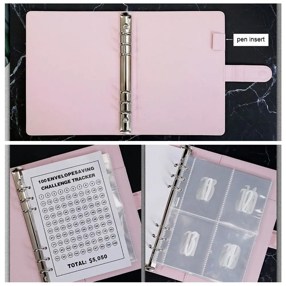 With Cash Envelopes 100 Envelope Challenge Binder Money Saving Habit Cultivation Financial Management PU Leather Pen Insert
