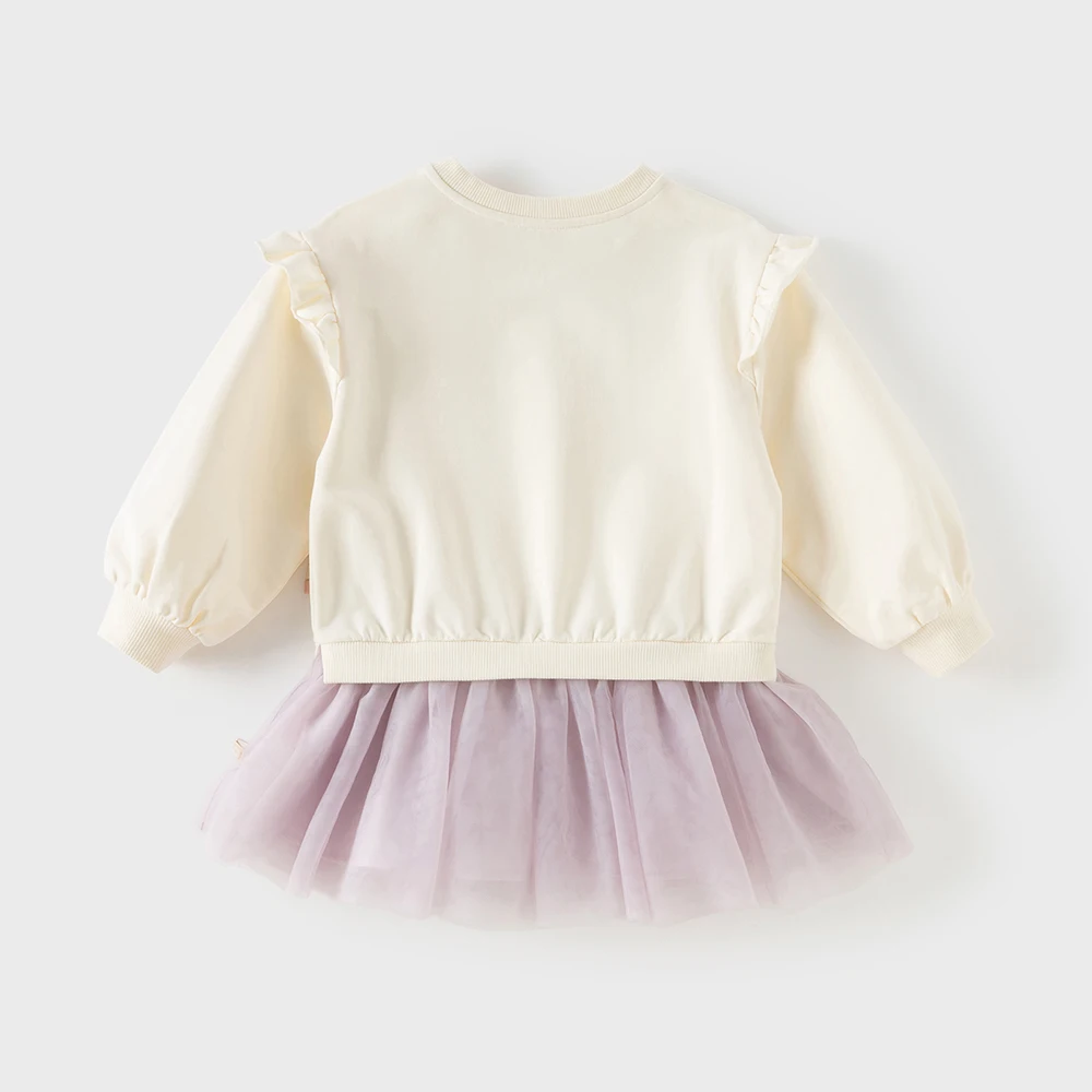 Dave Bella Children One-piece Dress Girls Clothes Autumn Spring Baby Mesh Sweatshirt Dresses Rabbit Print Cozy Casual DB1260084