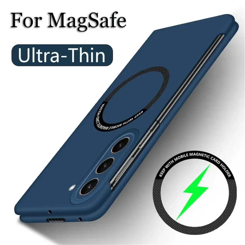 Matte, ultradünne Magsafe-Hülle mit Metallring für Samsung Galaxy Z Fold 7, 6, 5, 4, randlos, rahmenlos, hart, PC, schlanke Funda-Abdeckung