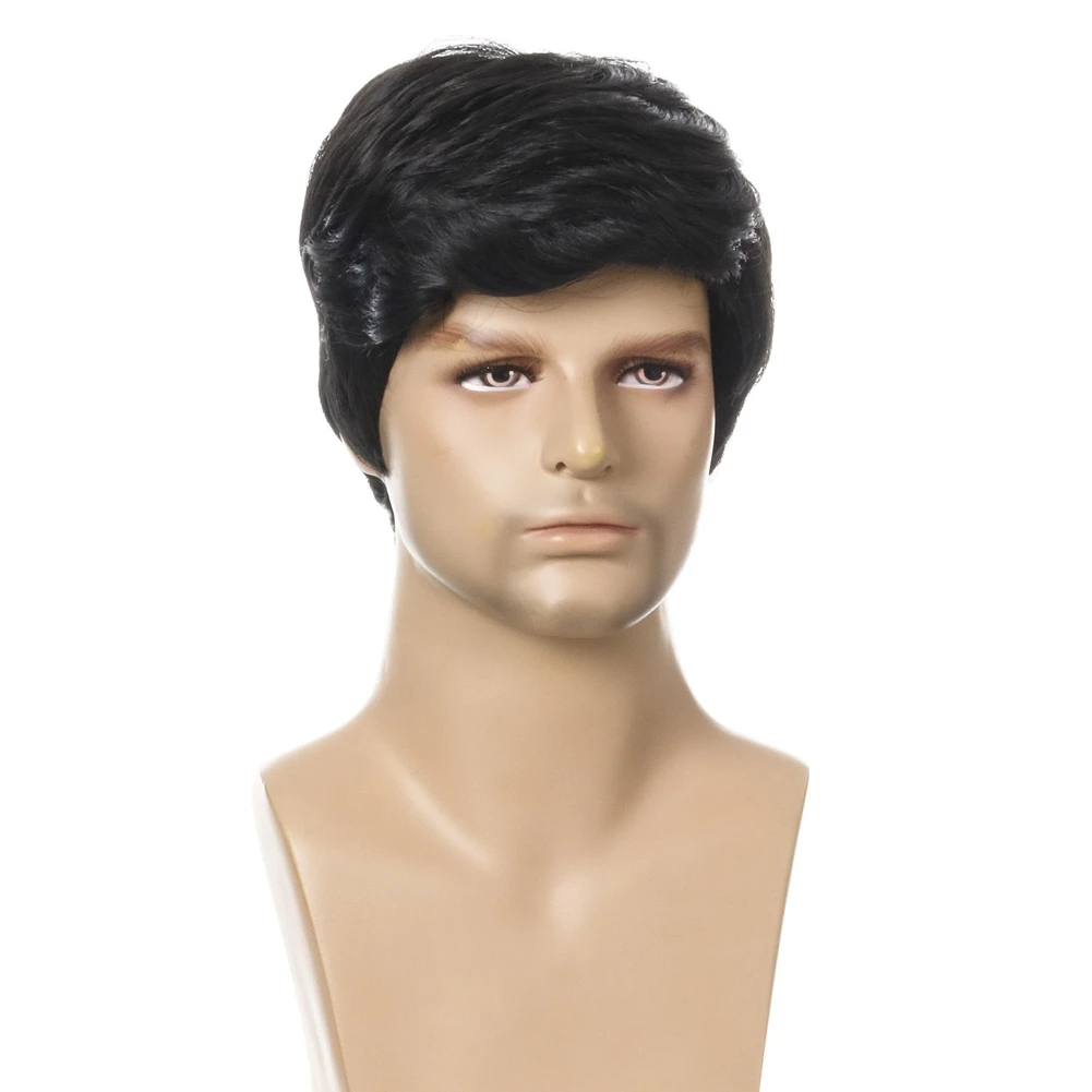 A98TFashion Wig Short Black Male Straight Synthetic Wig for Men Hair Fleeciness Realistic Natural Black Toupee Wigs