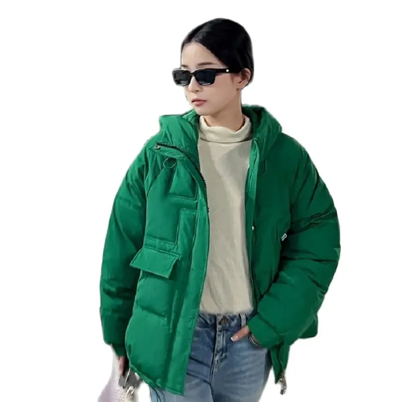 

2023 New Women's Winter Jacket Hooded Short Thick Warm Cotton Padded Jackets Parkas Woman Candy Color Winter Coat