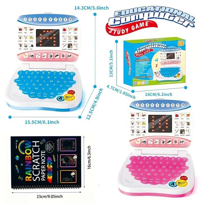 Mini giocattolo per computer didattico, modello portatile, macchina per l'apprendimento educativo, funzioni multiple di lettere, numeri, musica