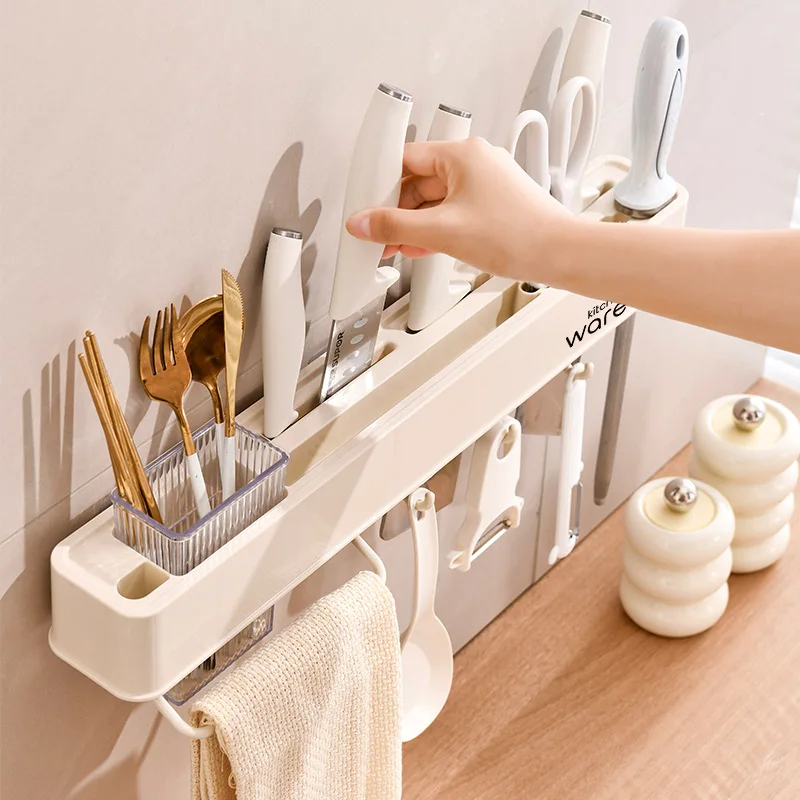 Home Kitchen Multi-functional Knife Holder Sharpening Storage Integrated Knife Holder Punch-free Knife Shelf