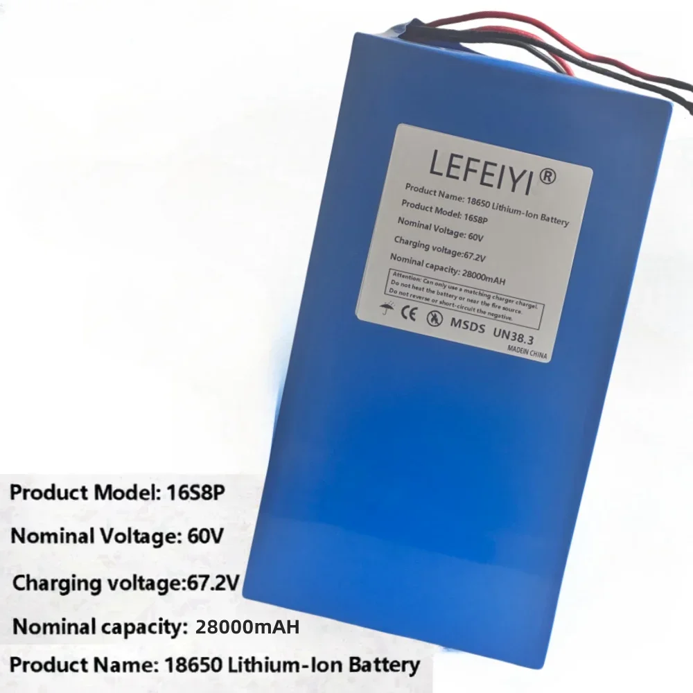60V 28Ah 18650 Brand New Lithium Battery Pack 16S8P 1000-3000W High-Power Suitable for Various Transportation Vehicles
