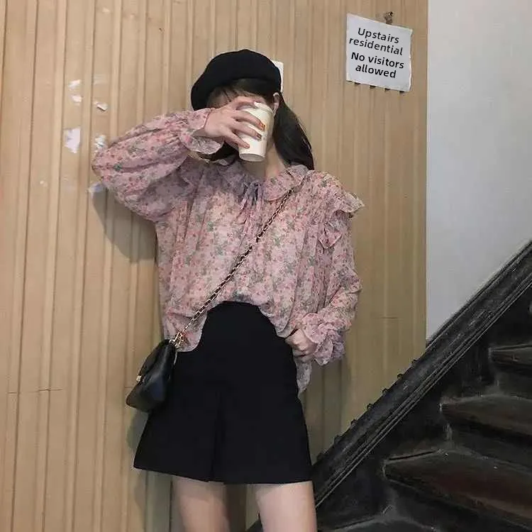 

Ele Bella Philosophy Spring 2025 Women's Lacc up Blouse Straight Knot Ry Cotton Thin Six Sve Length