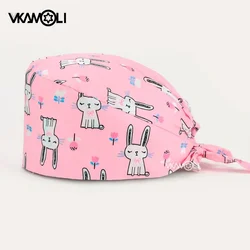 2024 New Cute cartoon rabbit pattern printing scrubs cap laboratory work cap Female nurse male doctor care cap medical scrub hat