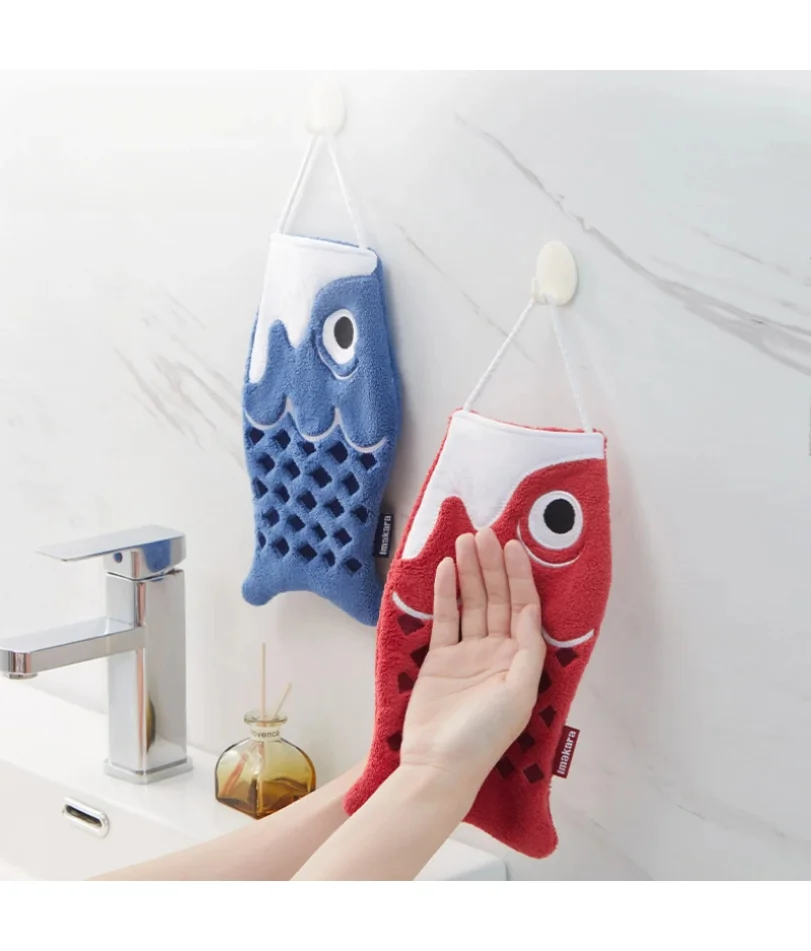 

Cute Cartoon Koi Form Hanging Hand Towel Household Bathroom Children's Super Absorbent Handkerchief Square Kitchen Hand Towel