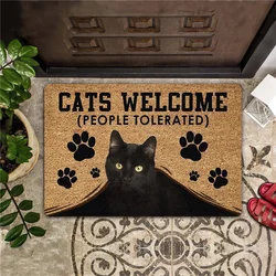 CLOOCL Entrance Doormat CATS WELCOME PEOPLE TOLERATED Printed Flannel Polyester Rugs Home Decor Kitchen Bedroom Mats