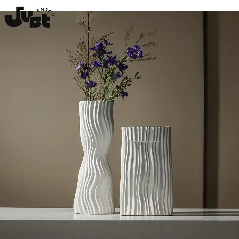 

Wrinkle Stripe Ceramic Vase Abstract Crafts Desk Decoration Decorative Flower Pots Arrangement Modern Home Decor Vases