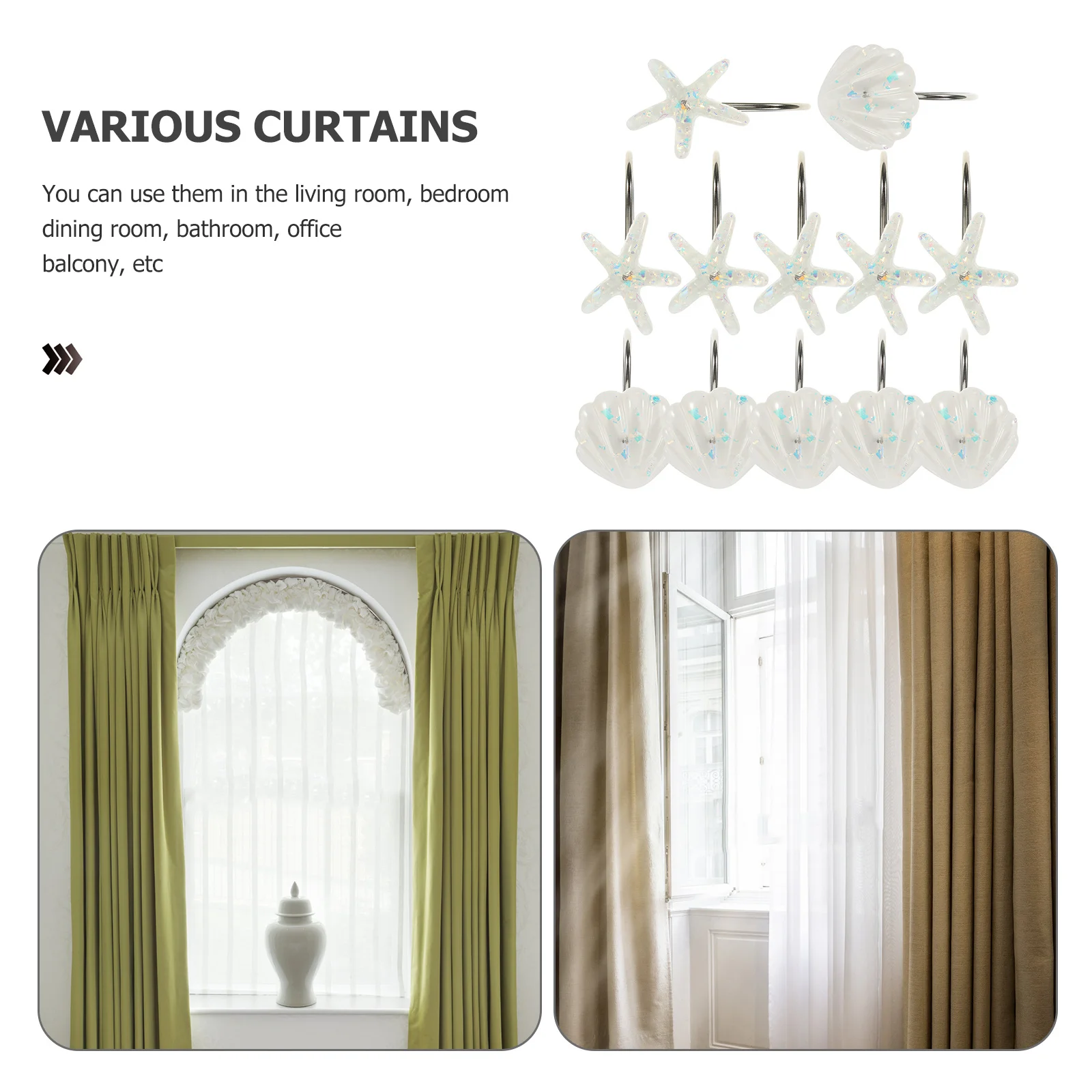 

Bath Curtain Hooks Star Shell Shape Rust Proof Shower Rings For Bathroom Household Waterproof Decorative Curtain Hangers
