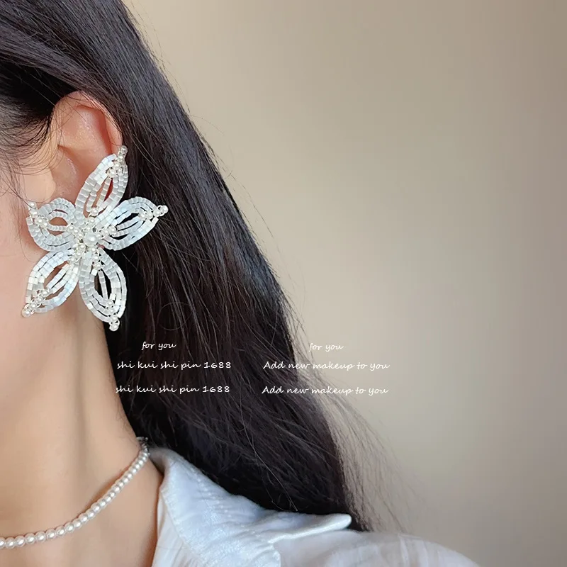 أقراط زهرة كبيرة مبالغ فيها للنساء أقراط على الطراز الفرنسي #2