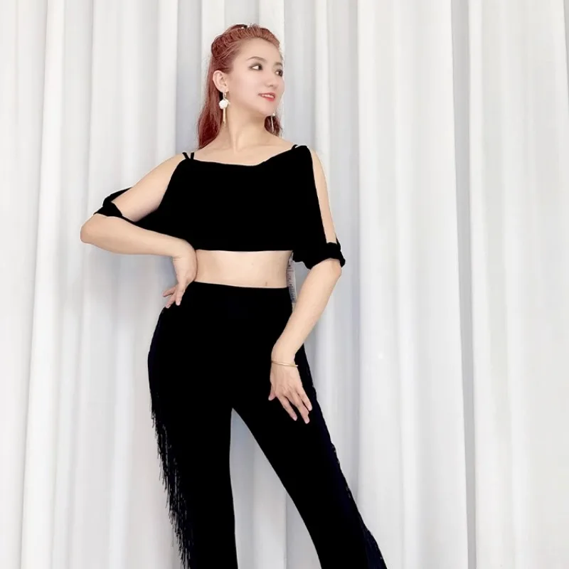 Customized Belly Dance Costumes Practice Dress Sexy Bat Sleeve Top Mid Sleeve Versatile Modal High Waist Tassel Pants