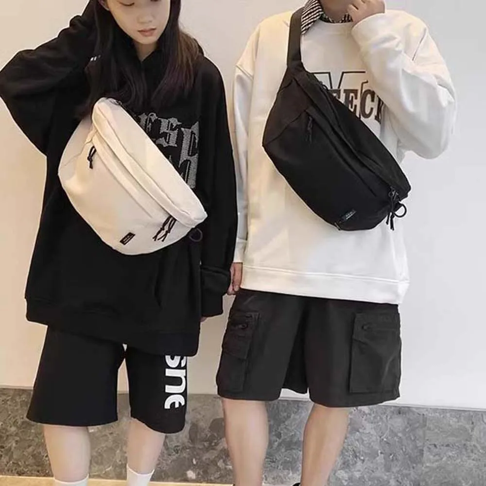 

Simple Nylon Men's Messenger Bag Black Large Capacity Outdoor Chest Pouch Japanese Style White Waterproof Shoulder Bag Couple