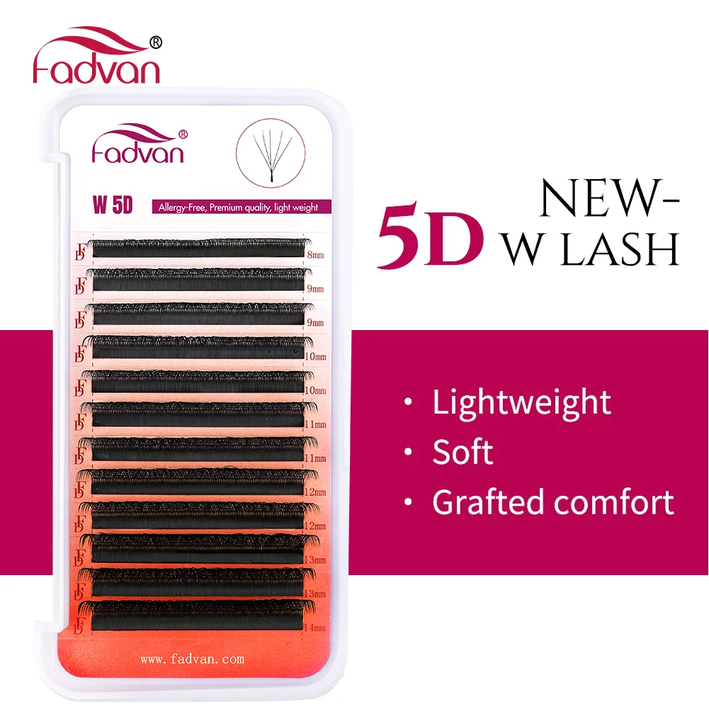 FADVAN 5D-W Shaped 0.07 D Curl Eyelash Extensions Natural Faux Mink Lash Soft Light Professional Premade Volume Fan Eyelashes