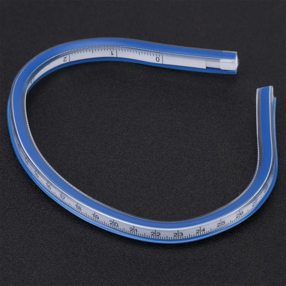 Professional Soft Plastic Flexible Curve Ruler Blue White Double Side Scale Drafting Ruler Measure Tool Sewing Craft