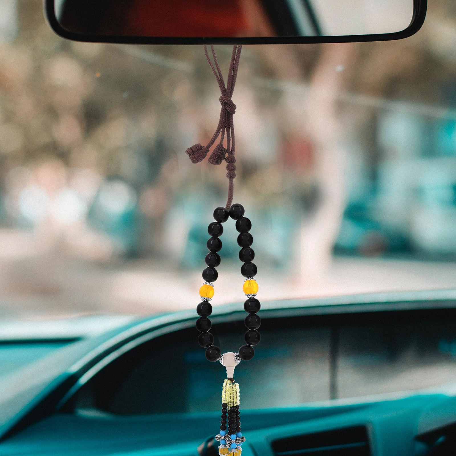 

Cute Beads Good Luck Protection Interior Decoration Women Men 1.6Cm Black Rear View Mirror Pendant Auto Hanging