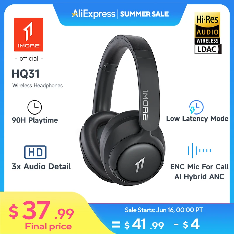 

1 БОЛЬШЕ HQ31 LDAC Наушники Bluetooth 5.4 Беспроводные гарнитуры Время воспроизведения 90 часов Гарнитура с шумоподавлением Hi-Res Аудио Микрофон Наушники ANC