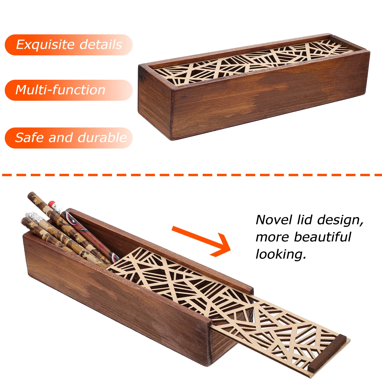 

Premium Wooden Pen Box Multifunctional Pencil Holder Elegant Stationery Storage Organizer for School Office