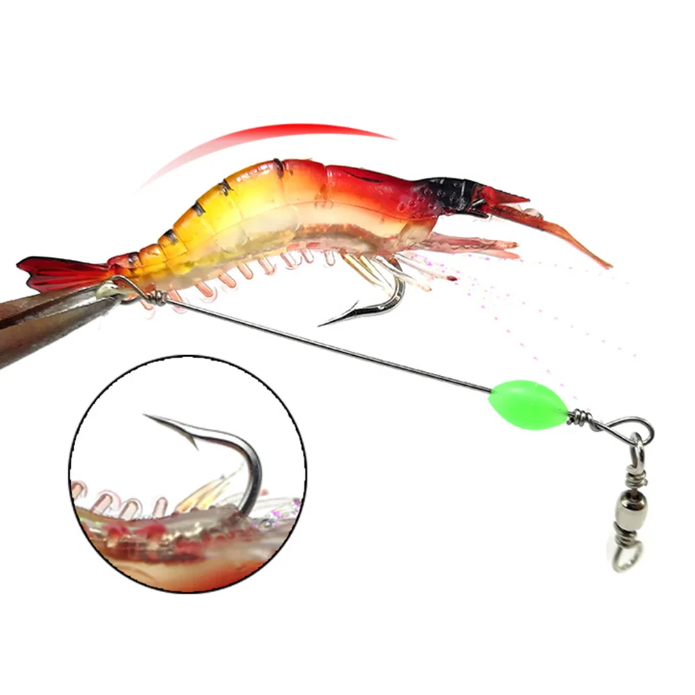 

7x Fishing PVC 9cm Artificial Soft Shrimp Bait Hooks Sabiki Rigs Swivels Luminous Wobbler Lure Hook Fish Tackle Tool Accessories